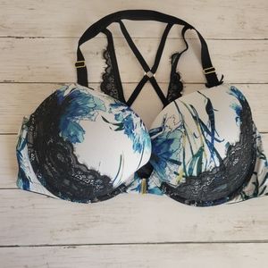CACIQUE boost plunge blue and black lacey bra